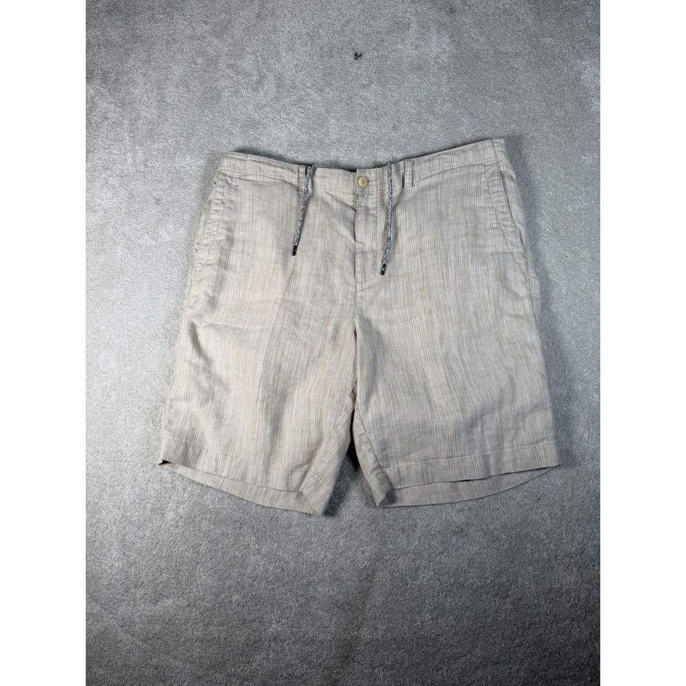 Tommy Bahama Linen Blend Herringbone Shorts Mens 1XLB Beige Casual Beach